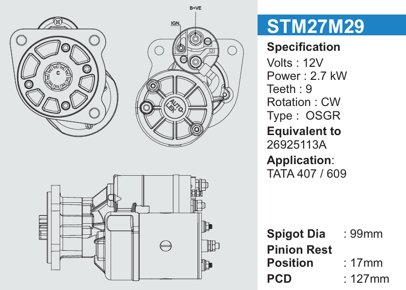 Strater Mortor 407 , 709 , 608 and 1109 27M29  (1Pcs)