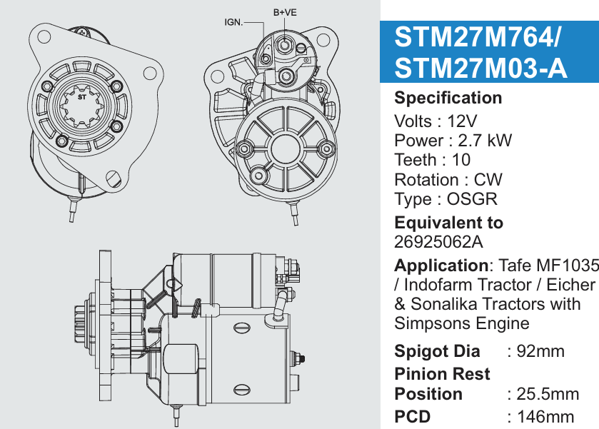 Starter Mortor Tractor (self) (1Pcs)